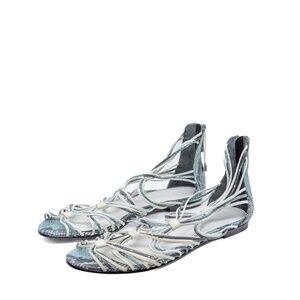 Pierre Balmain Paris Python Print Strappy Lace-Up Flat Sandals – Size EU 39 / US